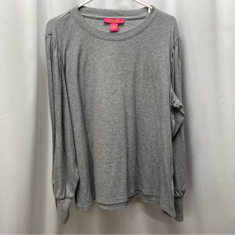 Catherine Malandrino women's size 2X gray long sleeve shirt ruched sleeve